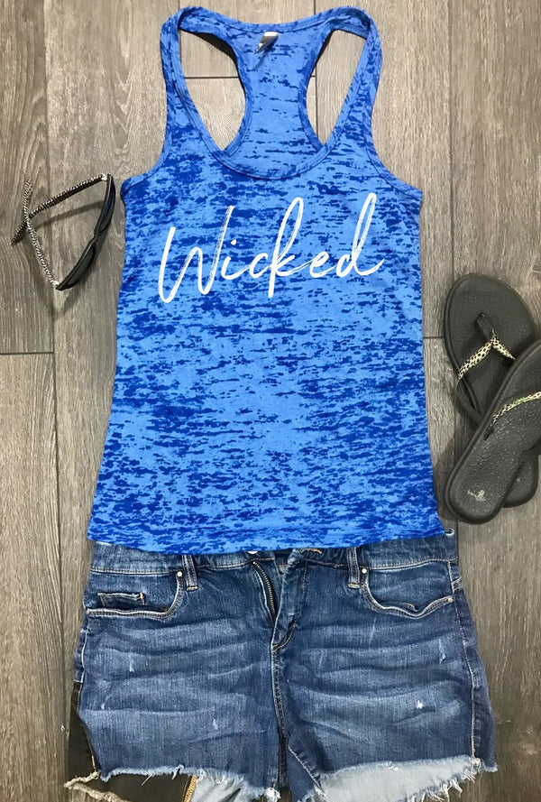 wicked burnout racerback tank, stylish tank, beach tank, womens tank top, tank top, workout tank, fitness tank, shenanigans, swanky