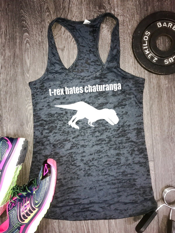 t-rex hates chaturanga yoga tank, Yoga Clothes, Fitness Motivation, Workout tank, Exercise Clothing, Trex, Burnout Tank, Racerback Tank