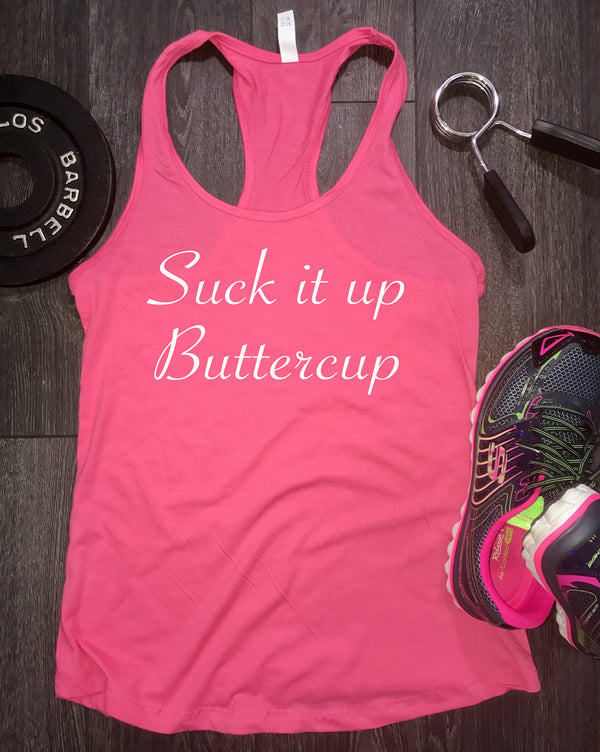 Suck It Up Buttercup gym tank, workout tank, workout clothing, workout clothes, funny workout tank, workout tank funny, womens gym tank