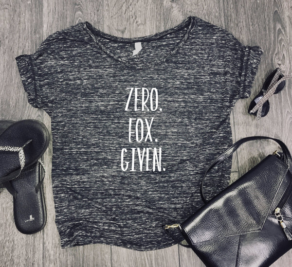 funny fox shirt slouchy womens t-shirt, zero fox given, no fucks, no fucks given, weekend shirt, sassy shirt, brunch shirt, zero fox shirt